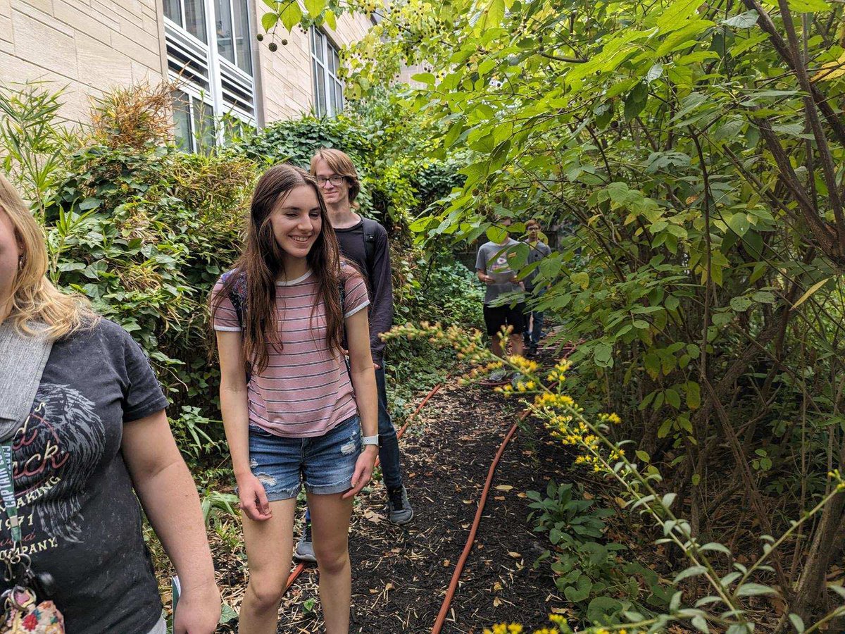 Dr. Petrosillo’s First Year Seminar (FYS) classes used the Native Plant Garden as a muse yesterday while connecting to a reading in “Braiding Sweetgrass”. 🌿🍂🌾#nativeplants #braidingsweetgrass @UEvansville