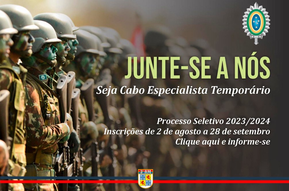 Exército Brasileiro 🇧🇷 on X: Ingressar no Exército Brasileiro pode estar  mais perto do que você imagina! As inscrições para o processo seletivo da  3ª Região Militar (RS) para Oficiais e Sargentos