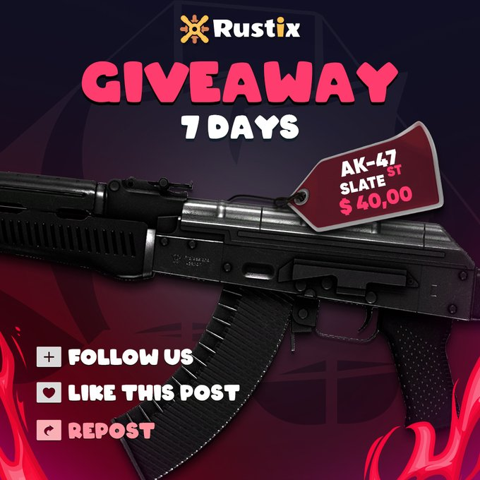 Leylos1616's tweet photo. ❗Giveaway❗

🎉AK-47 | SLATE $40🎉

➡TO ENTER:

✅Retweet &amp; Like
✅Follow Me &amp; @Rustix_io

⏰Rolling In 7 Day's⏰

#CSGO #CSGOGiveaway #Sponsored https://t.co/4p4tpObK8I