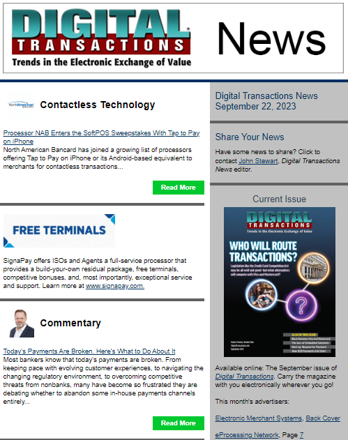 DTPaymentNews's tweet photo. Today’s Digital Transactions News: NAB All in on Tap to Pay on iPhone; Fixing Today’s Broken Payments; Plus Weekly Recap
https://t.co/RNdOC7Er28
#payments #TaptoPayoniPhone #NAB #softPOS #acquiring #contactlesspayments #commentary #nonbankapps #merchants https://t.co/DNqM6rdzyz