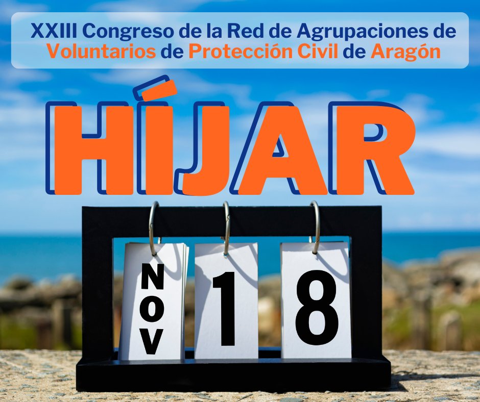 112Aragon's tweet photo. 📢¡𝐀𝐭𝐞𝐧𝐜𝐢𝐨́𝐧 𝐯𝐨𝐥𝐮𝐧𝐭𝐚𝐫𝐢𝐨𝐬!  🚨Anotad la fecha en vuestro calendario 🗓️: el 18 de noviembre en #Híjar celebraremos el  XXIII Congreso de la Red de Agrupaciones de #Voluntarios de #ProtecciónCivil de #Aragón. La próxima semana publicaremos +info https://t.co/mV0C4n6dcC