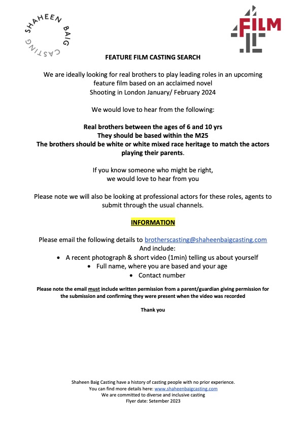 FILM CASTING CALL in #London for an upcoming feature film based on a much acclaimed novel. We are looking for two brothers between the ages of 6 to 10 years. Pls read flyer carefully and we would greatly appreciate sharing and RT. TY!
#CASTING 
speechgen.io/en/speech/7361…