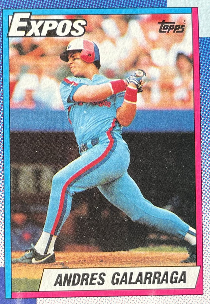 aaronrand's tweet photo. An Expo a Day - Andres Galarraga - 1989 (He fell off a bit following his ‘88 All-Star season hitting .257 after .302 the previous year. He still contributed 85 RBI and walked 48 times, but also struck out a league high of 158 times. He’d break that record the following year.) https://t.co/Qf87KDTepz