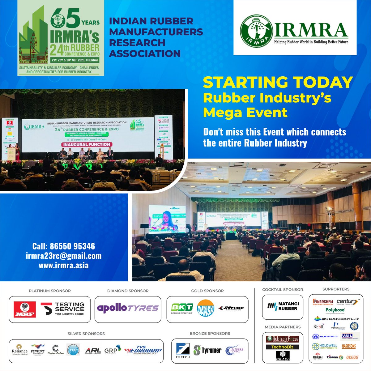 And the wait is finally over. The moment we've all been waiting. The 24th Indian Rubber and Manufacturers Research Association Conference  has begun.  Don't forget to catch up the latest trends in the rubber industry. 

#IRMRA_RCE2023 #IRMRA #RubberConference #RubberExpo
