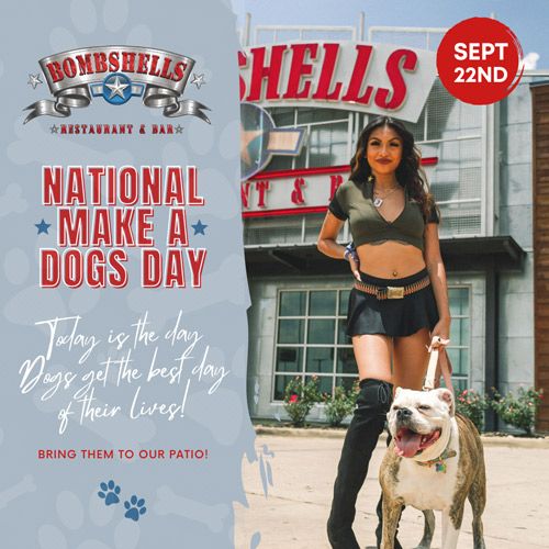 Bombshells_Bar's tweet photo. Calling all Fur-tastic Friends! Let your Pawesome Pal live their 'tail-waggingly' best life too! Bring them along for the fun on your next visit. 🐾🐶❤️ #Bombshells #NationalMakeADogsDay #DogsofInstagram #FurBabyFun" https://t.co/Nsh9fUEuPD