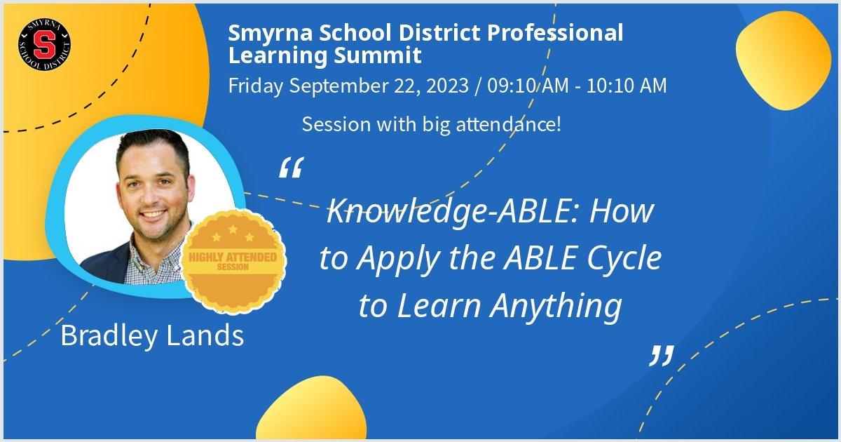 MrLands's tweet image. Pumped to be back in DE presenting on topics from my award-winning book #Knowledge_ABLE at @SmyrnaSchools!