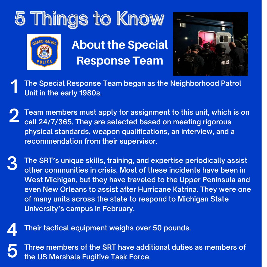 GrandRapidsPD's tweet photo. It's #5ThingsFriday! Learn more about GRPD's Special Response Team (SRT). https://t.co/2eMcgOLlFH
