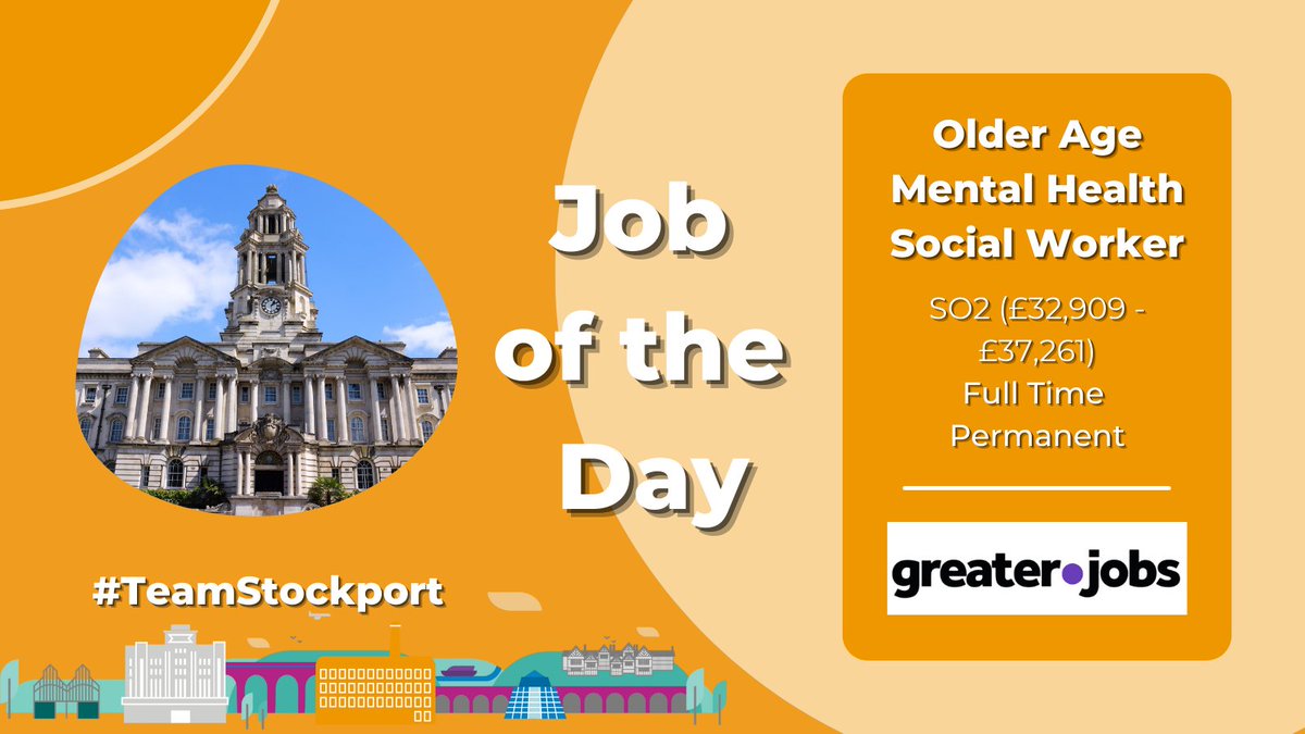 We are looking for a community older age mental health #SocialWorker to join our dynamic and friendly team!

Fin out more and #apply 👉 orlo.uk/grgCH

#TeamStockport #AmbitiousStockport #SocialWorkJobs #StockportSocialWork