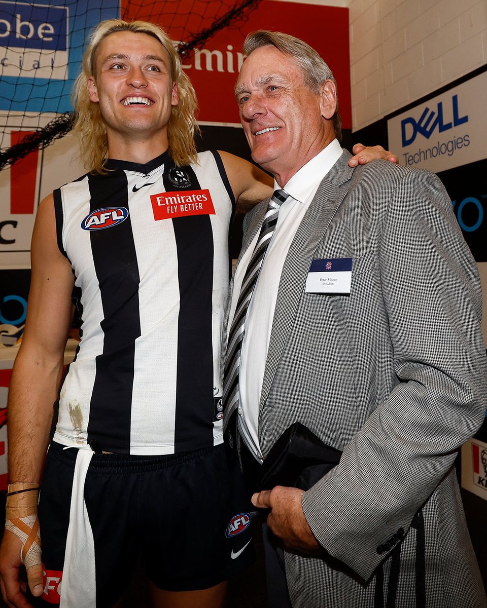 Peter Moore played in four Grand Finals for Collingwood. 

Darcy is about to lead the Magpies in his first 🫡