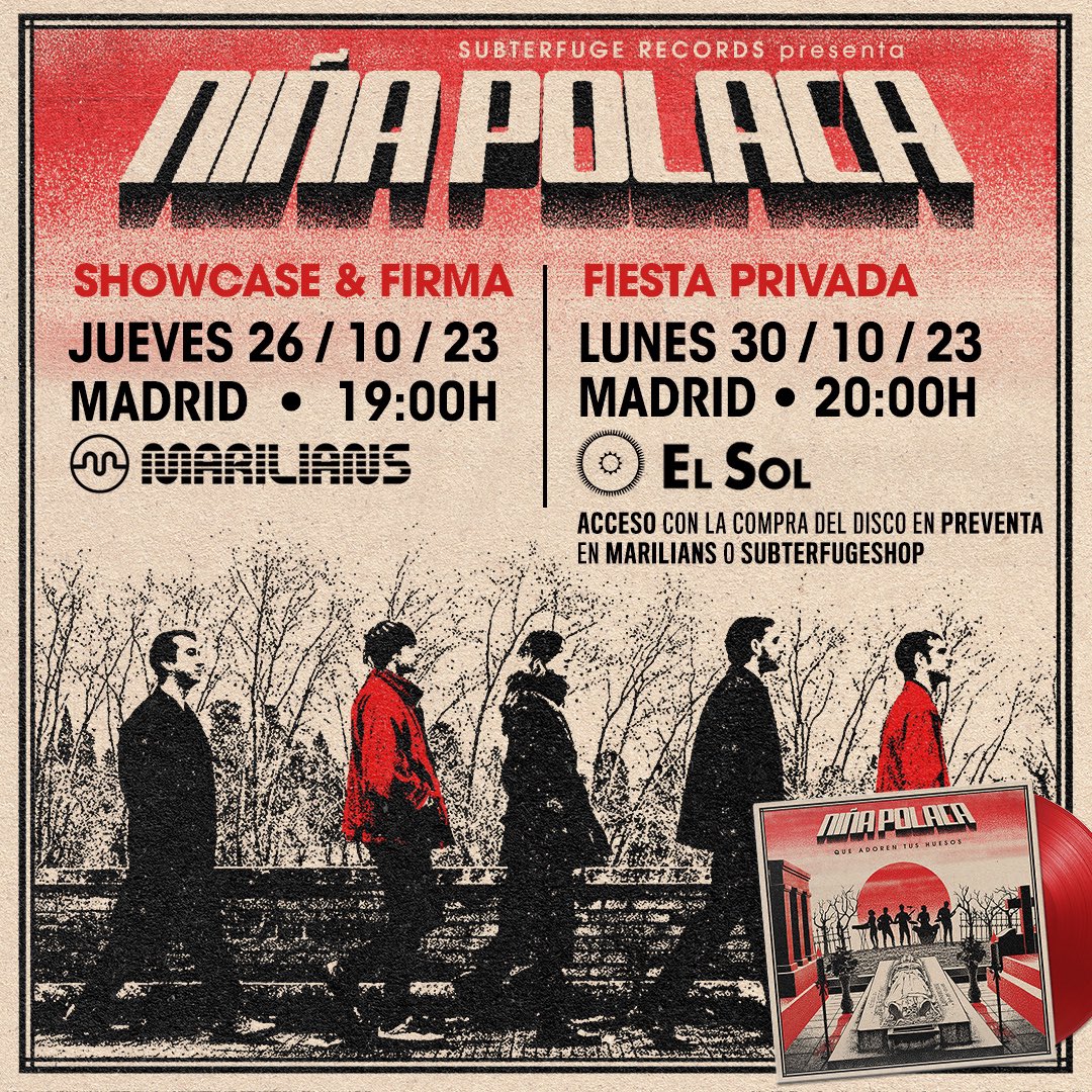 NinaPolaca's tweet photo. QUE ADOREN TUS HUESOS 🦴🦴🦴🦴🦴🦴🦴🦴🦴 NUESTRO SEGUNDO DISCO SALE EL 27 DE OCTUBRE

📍 26 de octubre estaremos firmando vinilos y haciendo un showcase en nuestra tienda fav @MariliansR para los que pillen el pre-order en marilians 

(1/3) https://t.co/bpZktazjxZ