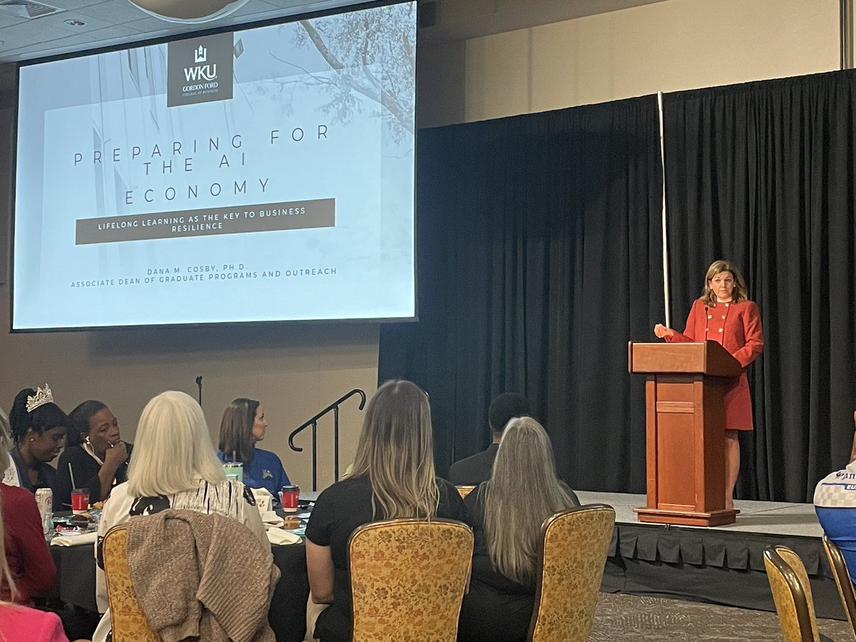 WKUGordonFord's tweet photo. Dr. Dana Cosby, Associate Dean of Graduate Programs and Outreach was the featured speaker at the BG Chamber of Commerce Coffee Hour sponsored by Community Education. 

#wku #youbelongatgfcb #ai #gradprograms #mba #gfcbpointsofpride https://t.co/TO3ZBK0PHj