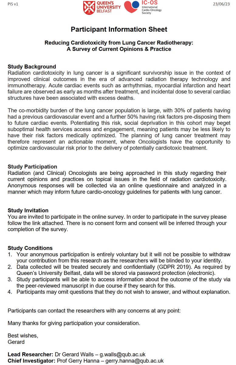 Gerard Walls (@gwalls89) on Twitter photo RadOncs treating lung cancer – we would love your opinions on radiation cardiotoxicity!
Please take ~7mins to respond to our anonymous survey forms.gle/xdab3dYrL8Ja7W…
Consider re-tweeting too so we can get maximum global representation!
<a href="/gerryhanna/">Gerry Hanna</a> @QubPGJCCR <a href="/NICCBeamTeam/">NICC Radiotherapy</a> RadOncs treating lung cancer – we would love your opinions on radiation cardiotoxicity!
Please take ~7mins to respond to our anonymous survey forms.gle/xdab3dYrL8Ja7W…
Consider re-tweeting too so we can get maximum global representation!
<a href="/gerryhanna/">Gerry Hanna</a> @QubPGJCCR <a href="/NICCBeamTeam/">NICC Radiotherapy</a>