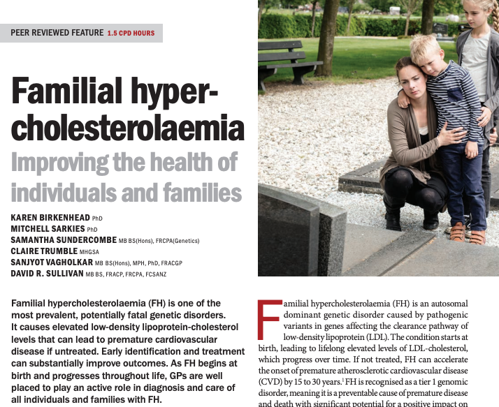 MedTodayJournal's tweet photo. An estimated one in 250 people in Australia have familial hypercholesterolaemia. Most live with the condition for years, with the risk that the first clinical presentation may be sudden death from cardiac arrest. Read more: https://t.co/gQKCHsvptU 

@BirkenheadKaren https://t.co/52ouPU7qcE