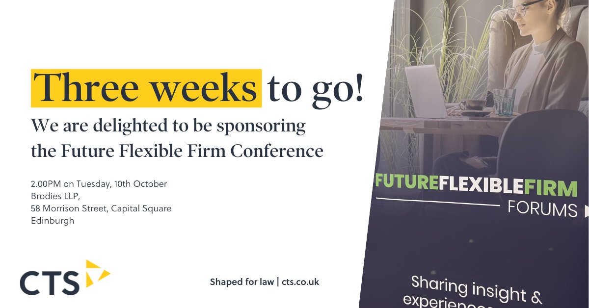 On 10th Oct, we'll be in Edinburgh for Agilico's final Future Flexible Firm conference of 2023.

This event brings together like-minded legal leaders in to share their insights and experiences on the changing landscape of the legal sector.

Register here: hubs.ly/Q0234_1z0
