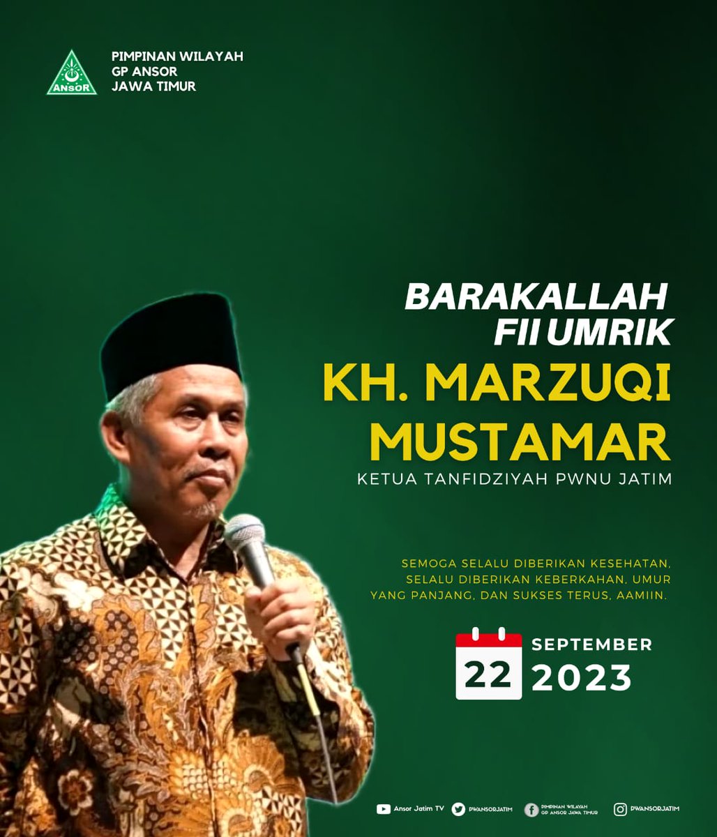 pwansorjatim's tweet photo. Sugeng Ambal Warsa Abah K.H. Marzuqi Mustamar @ngaos_abah Barakallah fii umrik, mugi tansah pinaringan kesehatan dalam membimbing juang kami dalam berkhidmah🙏🤲 https://t.co/Z7cUZIeNRU