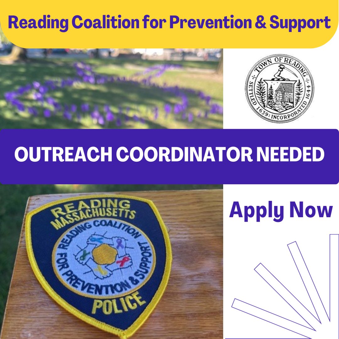 The Reading Coalition for Prevention &amp; Support is hiring an Outreach Coordinator, learn more at conta.cc/3sZSYCx