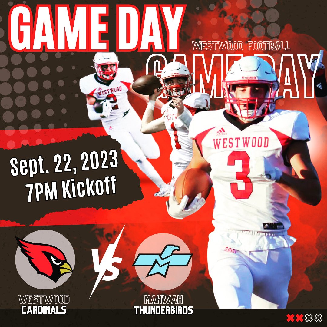 CardinalsTDClub's tweet photo. IT’S GAME DAY‼️The Cardinals hit the road again heading ⬆️ north to tackle some Thunderbirds! #roadtrippin🚌 #itsawhiteout ⚪️🔴#bringit📣 #letsgoooo
🆚 Mahwah
⏰ 7:00 PM
📍 Mahwah High School https://t.co/1UfhdUwLob