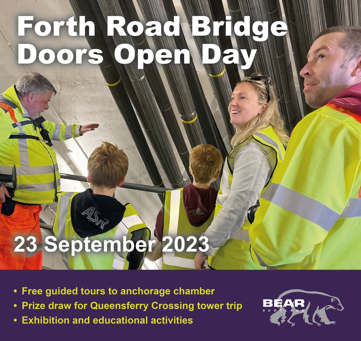 SETrunkRoads's tweet photo. Sat 23 Sept is #DoorsOpenDays at the Forth Road Bridge.

Bridge tours are fully booked but spare seats due to no-shows will be allocated on a first come first served basis.

All who attend can enter charity prize draw for trip to top of Queensferry Crossing, in aid of @alzscot https://t.co/WRueVDJBW8