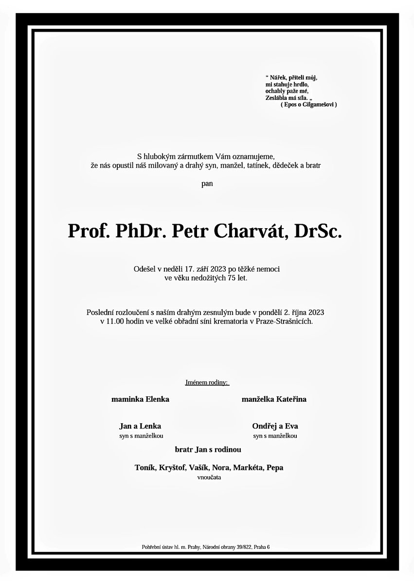 😔🕯 Poslední rozloučení s panem profesorem se chystá na pondělí 2. 10. od 11.00 ve Strašnicích. Za retweet díky.