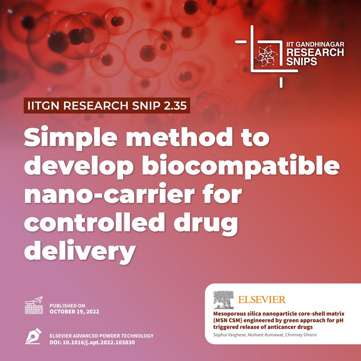 #IITGNResearchSnip 2.35: Nano-carriers are tiny structures that play a crucial role in controlled release of #AnticancerDrugs. There are different types of nano-carriers, but they often have limitations. Some are not stable, while others are complex to make and can be toxic.