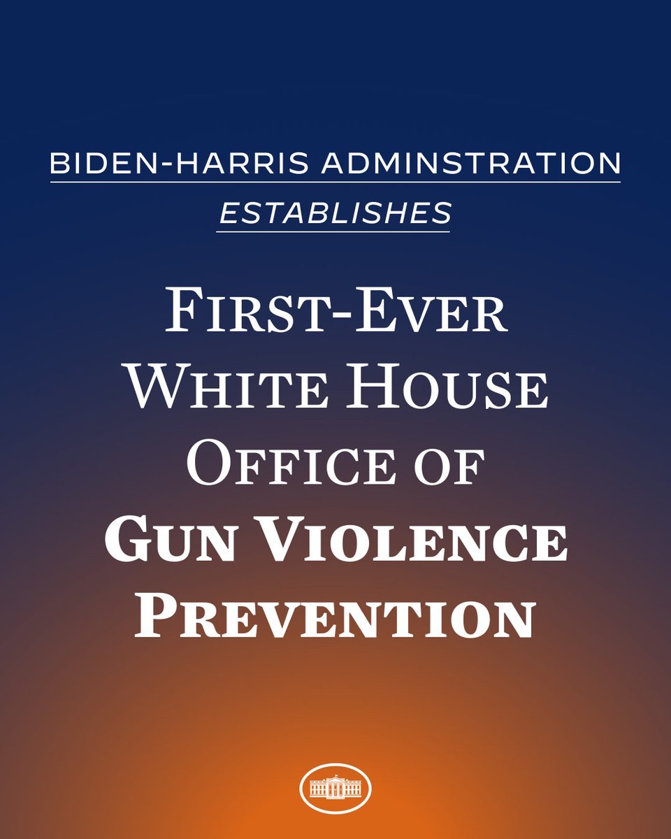Big News: Today, President Biden is announcing the creation of the first-ever White House Office of Gun Violence Prevention.

This new office will centralize, accelerate, and intensify our Administration’s work to save more lives more quickly.