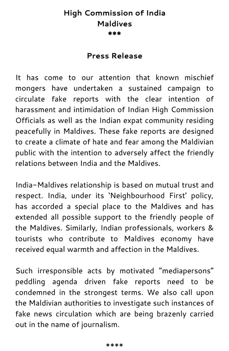 HCIMaldives's tweet image. Press Release by @HCIMaldives