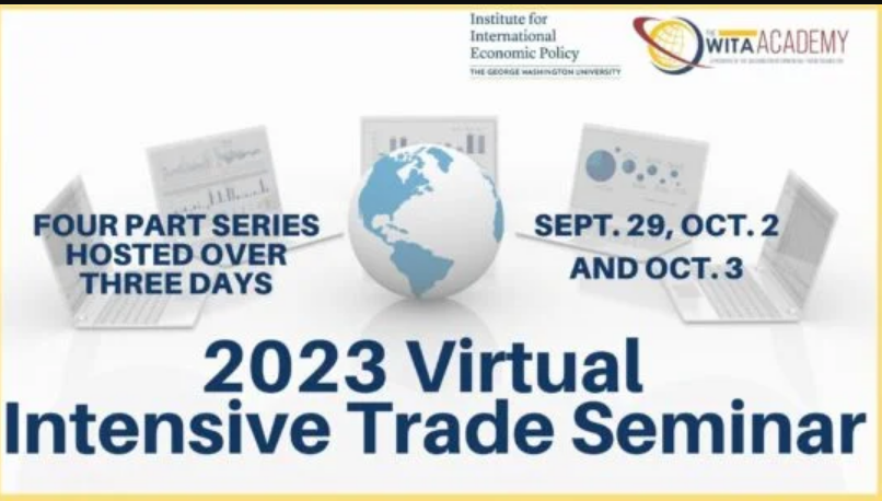Join @ReaganITCDC (#WTCDC) for the upcoming @WITA_DC Academy Virtual Intensive Trade Seminar on Sept 29-Oct 3. In collaboration with @GWtweets, the event will discuss #TradePolicy. Register: bit.ly/44P3l9J #ConnectingBusinesesGlobally