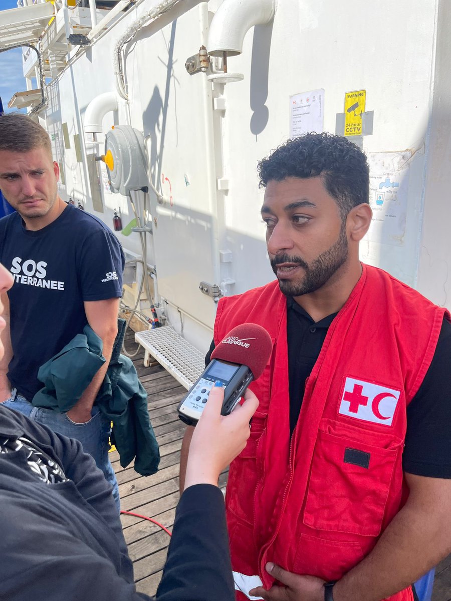 Our @ifrc colleagues spend weeks on the #OceanViking providing humanitarian services—medical, protection, cultural mediation—and more to people rescued at sea. Having a chance to visit with them aboard the ship 🚢 brings it all to life. We salute you and our @SOSMedIntl partners.