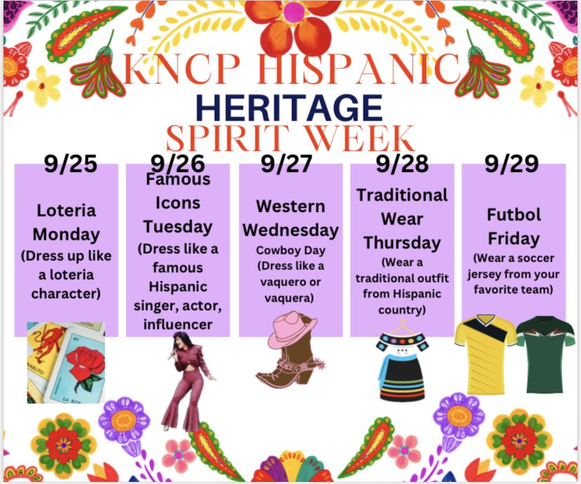 Get ready for Hispanic Heritage Spirit Week September 25 - September 29! #beGREATtogether