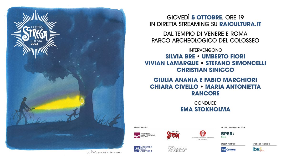 Giovedì 5 ottobre, ore 19, scopriremo il libro vincitore della prima edizione del #PremioStregaPoesia.

Sarà possibile seguire l’evento in diretta streaming su <a href="/RaiCultura/">raicultura</a> dal Tempio di Venere e Roma <a href="/ParcoColosseo/">🏛 Colosseo • Foro Romano • Palatino</a>.