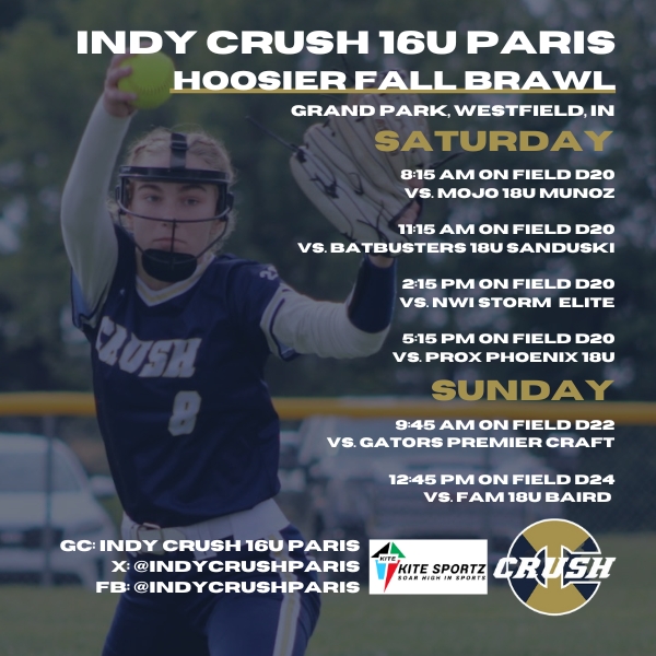indycrushparis's tweet photo. We're excited to get after it this weekend in Grand Park! 🤘🥎 Schedule drop below. 👇 #crushinit https://t.co/riM3F2gfbR