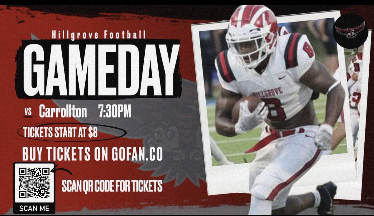🗣️ ITS HOMECOMING‼️ 

📍The GROVE. 

🆚 Carrollton Trojans. 

⏰ 7:30 PM Kickoff. 

🎟️ gofan.co/app/school/GA1… or scan the QR CODE ⬇️. 

#GGOD23’ | #FridayNightHawks | 🏟️