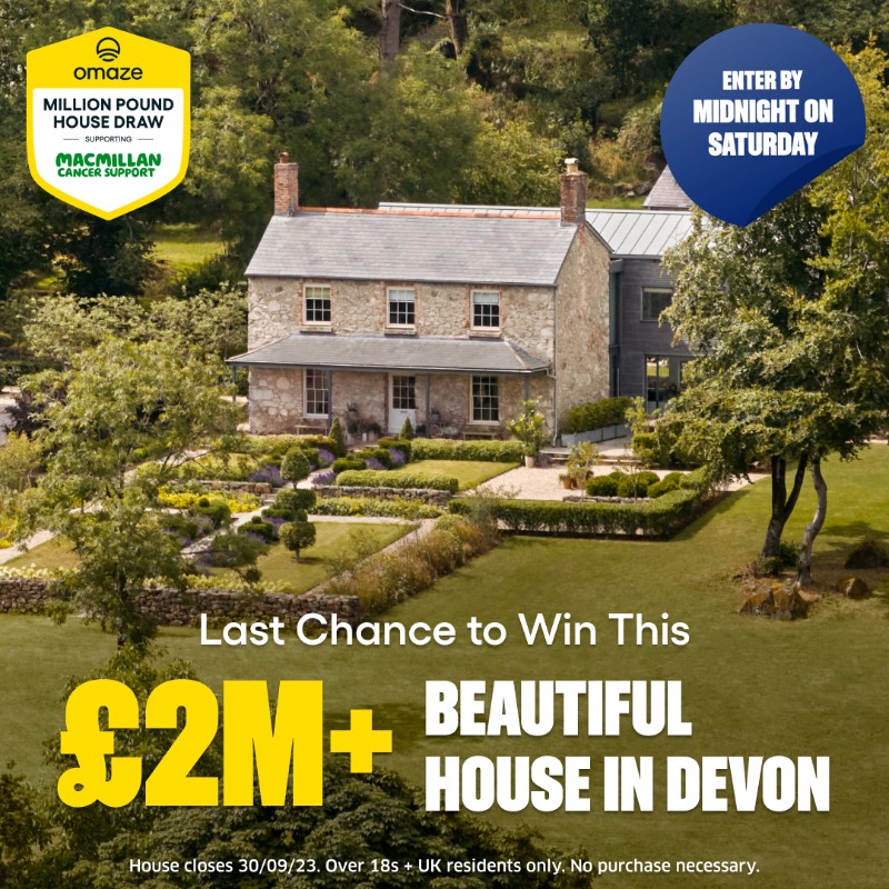 OmazeUK's tweet photo. Last Chance to Help Macmillan Cancer Support and Win This House in Devon. Closes 30th Sept