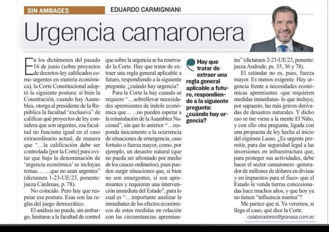 Sector camaronero sostiene la balanza de pagos,si colapsa,colapsa economía del país.Titularizacion Urgencia Económica por el Fenomeno del Niño. <a href="/CorteConstEcu/">Corte Constitucional</a> <a href="/CarlosVerareal/">Carlos Vera</a>  <a href="/EcuavisaInforma/">Ecuavisa Noticias</a> <a href="/teleamazonasec/">Teleamazonas</a> <a href="/eluniversocom/">El Universo</a> <a href="/axlvt86/">axel vedani</a> <a href="/LuisaGonzalezEc/">Luisa González</a>  <a href="/DanielNoboaOk/">Daniel Noboa Azin</a> <a href="/RTSEcuador/">RTS</a>