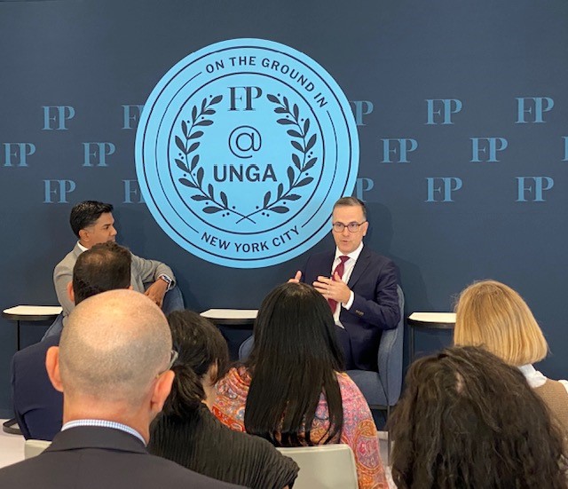 CISAgov's tweet photo. 🇺🇳A timely conversation as the 78th UN General Assembly is underway in NYC! CISA Executive Director Brandon Wales joined editor-in-chief Ravi Agrawal at the Foreign Policy Tech Forum to discuss "Defending the Digital Frontier" and the state of global cybersecurity. #FPATUNGA78 https://t.co/j0btvvLu5A