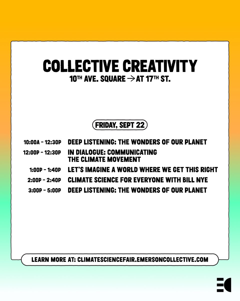 EmCollective's tweet image. Join us for Day 3 of the #ClimateScienceFair as we discuss accessibility and the climate movement, examining what a more inclusive ecological future might look like. Also, don’t miss a special conversation with @billnye at 2PM! Learn more: emcollec.tv/climatescience…
