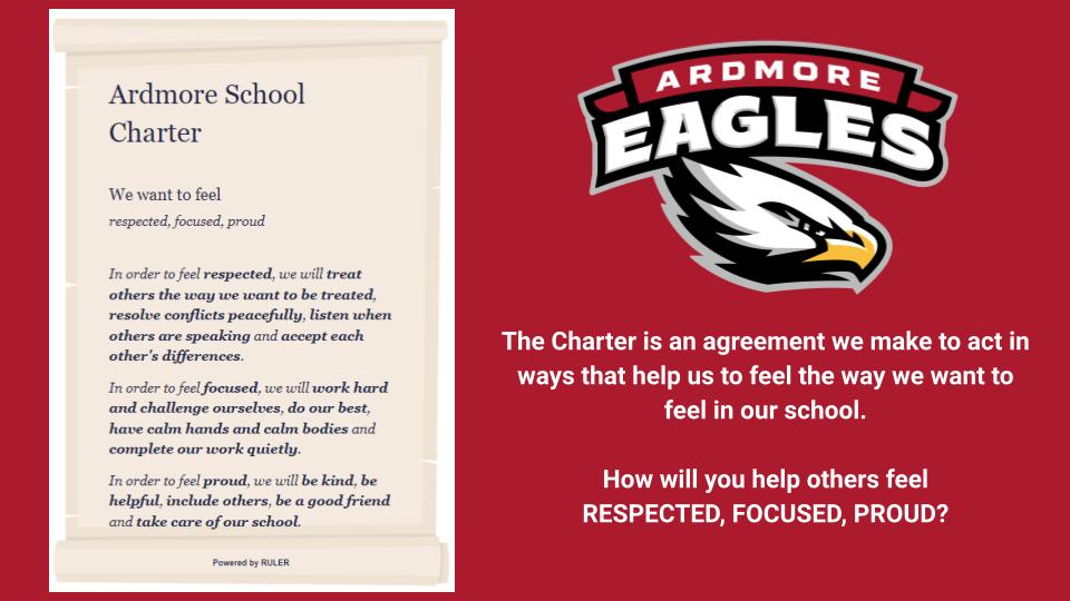 This week our Ardmore Eagles were proud to unveil our school Charter. We will all work hard this year to help each student feel Respected, Focused, and Proud. ardmore.d45.org/news/ardmore-c…
