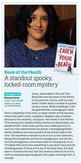 We're so excited to see Catch Your Death - the new YA thriller from @RavenaGuron - selected as @thebookseller's Book of the Month in its December 2023 Preview! 🤩