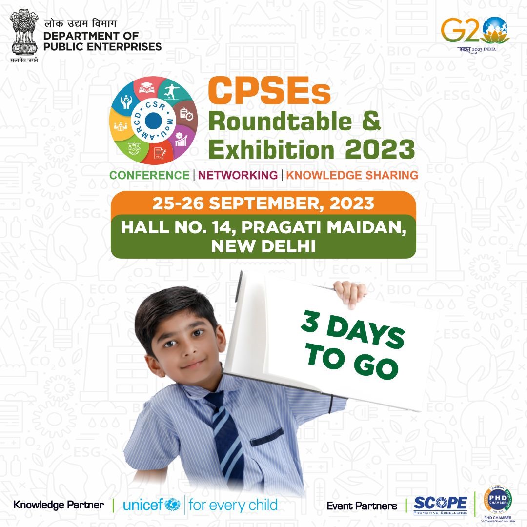 DPE_GoI's tweet photo. CPSE Roundtable and Exhibition 2023 Innovation, Collaboration, Social Commitment   #CPSERoundtable #HealthyNationHappyNation #AspirationalDistricts #Stunting #TBMuktBharat #AnaemiaControl #TOPS #CSR #MoU https://t.co/WPvp2ftTMK