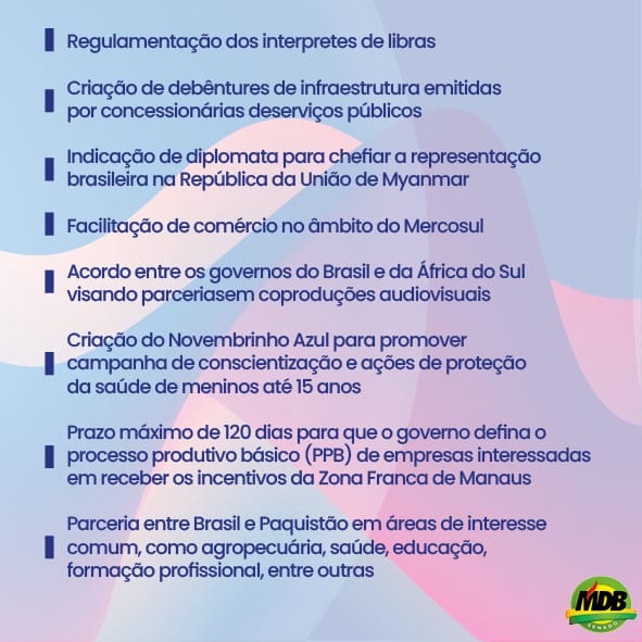 mdbnosenado's tweet photo. A semana que se encerrou foi marcada por debates e votações no Senado. Confira os temas que foram aprovados pelo Plenário da Casa.
#mdb #mdbnosenado #eusoumdb #pontodeequilibrio https://t.co/WndmX0a2XP