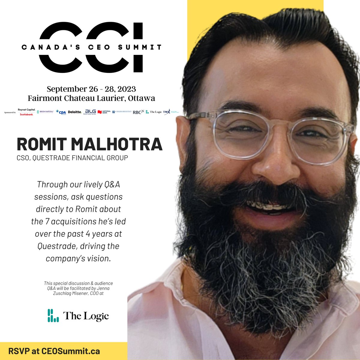 It’ll be great to hear from @RomitMalholtra, Chief Strategy Officer of <a href="/Questrade/">Questrade</a> , to get his insights about M&amp;A strategy, next week at Canada’s CEO Summit.

Discover more at ceosummit.ca