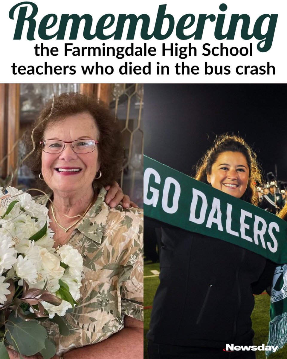 Two teachers from Farmingdale High School, Beatrice Ferrari and Gina Pellettiere, died after a bus ride to band camp in Pennsylvania crashed.

Ferrari, 77, taught history at Farmingdale High School for more than 30 years; Pellettiere, 43, taught music for close to two decades.