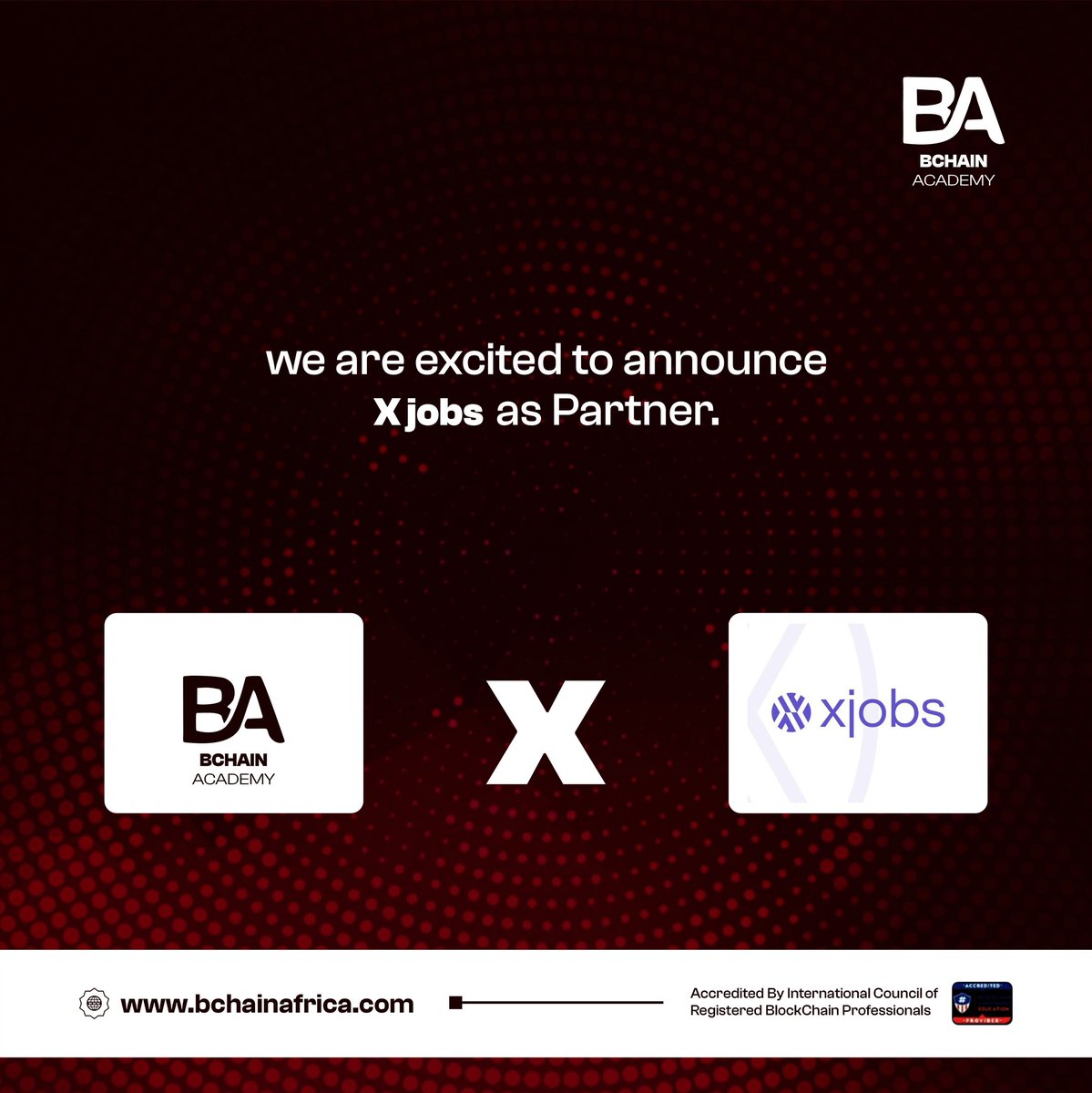 We are excited to announce our partnership with X jobs, together we're promoting the adoption of blockchain, and creating job opportunities 🎊

#partnershipannouncement
#jobopportunities
#web3jobs