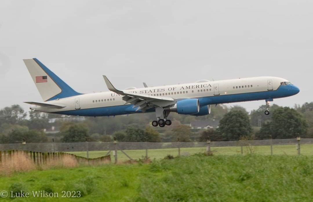 USAF Boeing C32A (B757) arriving at Belfast International yesterday from Mostar. Pic courtesy Luke Wilson.
