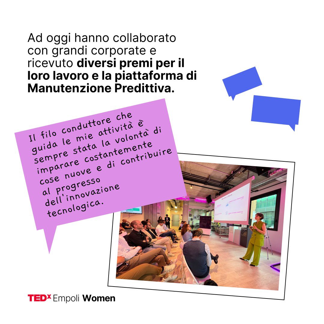 Sul palco del #TEDxEmpoliWomen anche
❌Giusi Fiorentino❌

Nel 2020 fonda, insieme ad altri, AIM – Artificial Intelligence Monitoring, di cui è CEO: una startup di intelligenza artificiale per il riconoscimento anticipato di guasti nei macchinari industriali.