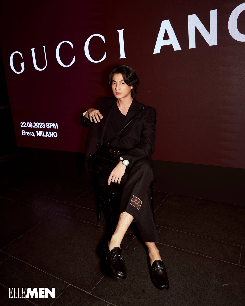 ElleMenThailand's tweet photo. ‘Friend of House’ ของ @gucci อย่าง @gulfkanawut นำทีมเหล่าเซเลบริตี้ชื่อดังของไทย ร่วมชมการถ่ายทอดสดแฟชั่นโชว์คอลเล็กชั่น Women’s S/S 2024 

#ELLEMENreports
#Gucci 
#GucciAncora 
#GulfKanawut https://t.co/G5B0p7QJi2