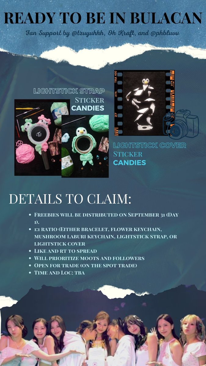 tzuyuhhh's tweet photo. Twice Ready To Be in Bulacan is approaching 👀 

Hi ONCE’s! 🍭 

I, together with my friend, will be giving away these freebies on Day 1 (Sept. 30) 

- Prio moots, and followers
- rt and like to spread
- read 2nd pic for more details

See you ONCE’s 🤗🍭 https://t.co/bHXqHaZO9z