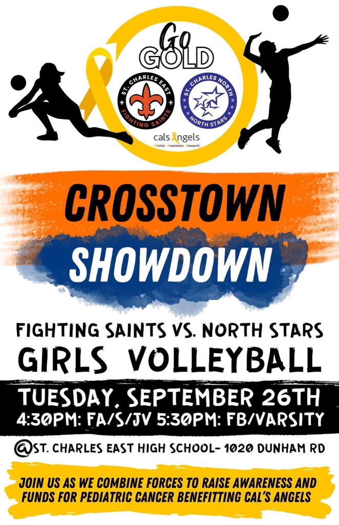 Come out Tues, Sept 26th for the STCE vs SCN volleyball matchup and support Cal’s Angels #CrosstownWeek #SaintsPride⚜️