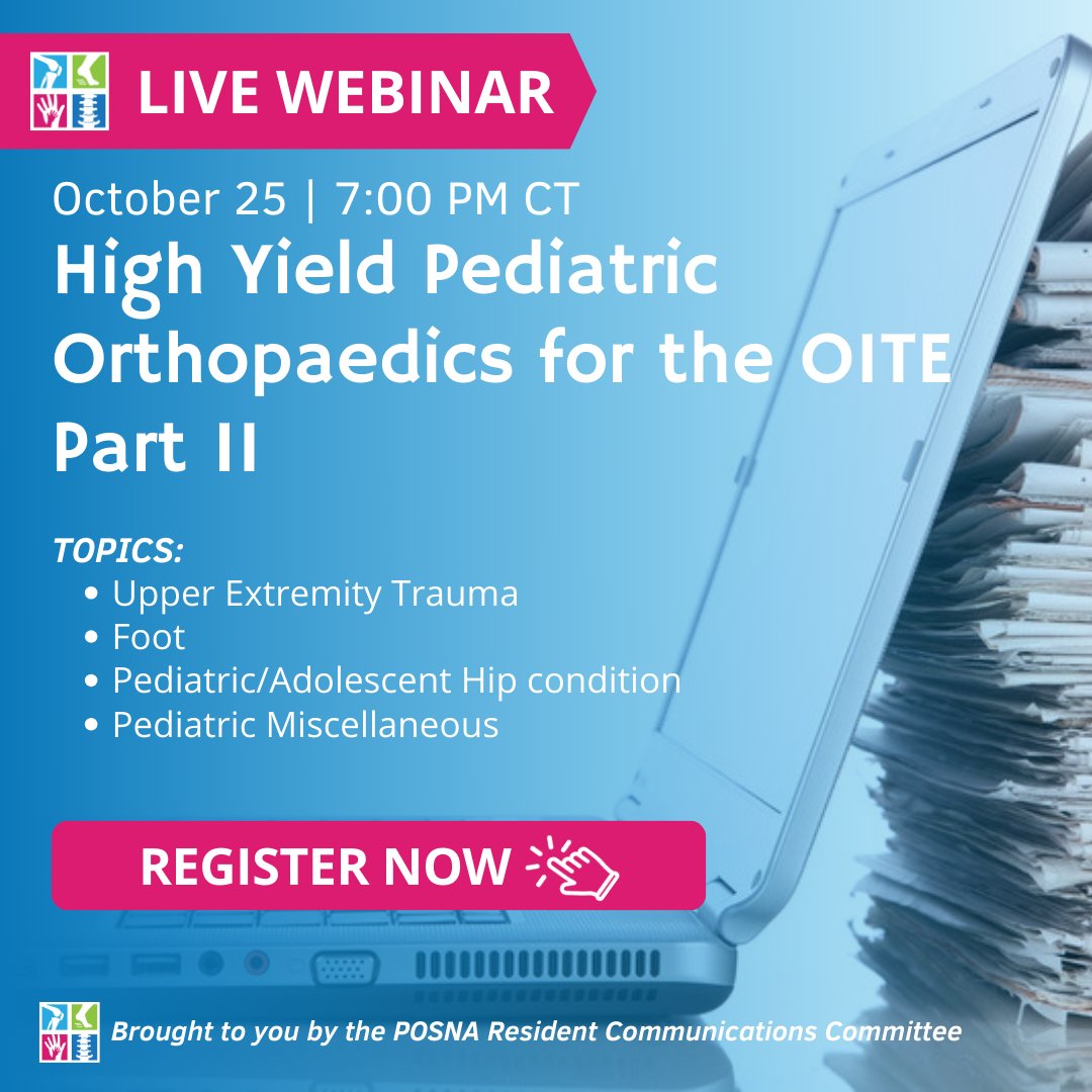 Register now for the #OITE Review Parts 1 &amp; 2: bit.ly/3LvQF0k
#POSNA #pediatricorthopaedics #residents