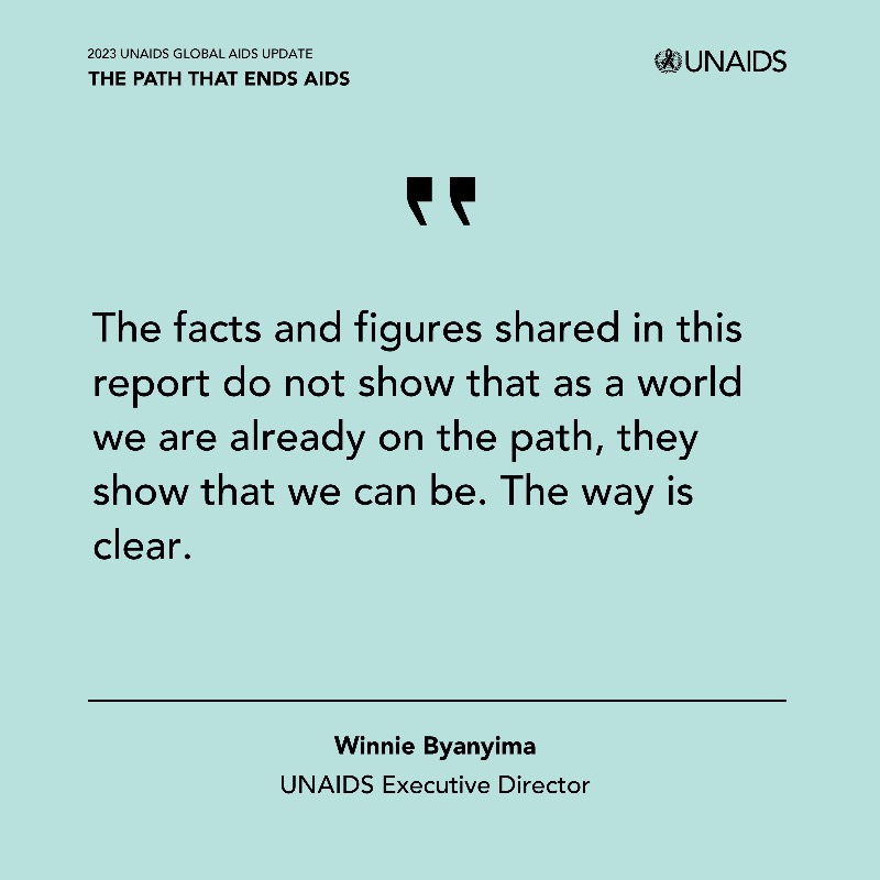 “The facts and figures shared in this report do not show that as a world we are already on the path, they show that we can be. The way is clear,' says @Winnie_Byanyima
New UNAIDS #AIDSUpdate2023 at thepath.unaids.org